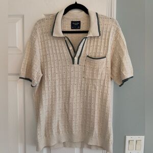 Abercrombie & Fitch Cream Polo Shirt with Green Trim